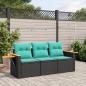 Preview: ARDEBO.de - 3-tlg. Garten-Sofagarnitur mit Kissen Schwarz Poly Rattan