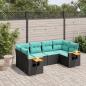 Preview: ARDEBO.de - 6-tlg. Garten-Sofagarnitur mit Kissen Schwarz Poly Rattan