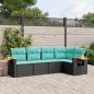 Preview: ARDEBO.de - 5-tlg. Garten-Sofagarnitur mit Kissen Schwarz Poly Rattan
