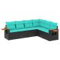 Preview: 6-tlg. Garten-Sofagarnitur mit Kissen Schwarz Poly Rattan