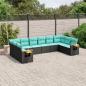 Preview: ARDEBO.de - 10-tlg. Garten-Sofagarnitur mit Kissen Schwarz Poly Rattan