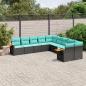 Preview: ARDEBO.de - 10-tlg. Garten-Sofagarnitur mit Kissen Schwarz Poly Rattan