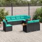Preview: ARDEBO.de - 8-tlg. Garten-Sofagarnitur mit Kissen Schwarz Poly Rattan