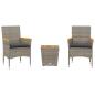 Preview: 3-tlg. Bistro-Set mit Kissen Grau Poly Rattan und Glas
