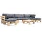 Preview: ARDEBO.de - 6-tlg. Paletten-Lounge-Set mit Kissen in Grau Holz