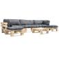 Preview: 6-tlg. Paletten-Lounge-Set mit Kissen in Grau Holz