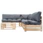 Preview: 4-tlg. Paletten-Lounge-Set mit Kissen in Grau Holz