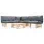 Preview: 4-tlg. Paletten-Lounge-Set mit Kissen in Grau Holz