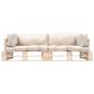 Preview: 2-tlg. Outdoor-Sofa-Set Paletten Kissen Sandfarben Kiefernholz