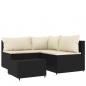 Preview: 4-tlg. Garten-Lounge-Set mit Kissen Schwarz Poly Rattan
