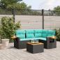 Preview: ARDEBO.de - 5-tlg. Garten-Sofagarnitur mit Kissen Schwarz Poly Rattan