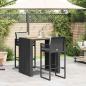 Preview: ARDEBO.de - 3-tlg. Gartenbar-Set mit Kissen Schwarz Poly Rattan Akazie