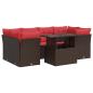 Preview: 7-tlg. Garten-Sofagarnitur mit Kissen Braun Poly Rattan Akazie