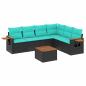 Preview: 7-tlg. Garten-Sofagarnitur mit Kissen Schwarz Poly Rattan