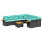 Preview: 10-tlg. Garten-Sofagarnitur mit Kissen Schwarz Poly Rattan