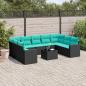 Preview: ARDEBO.de - 10-tlg. Garten-Sofagarnitur mit Kissen Schwarz Poly Rattan