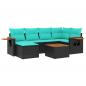 Preview: 7-tlg. Garten-Sofagarnitur mit Kissen Schwarz Poly Rattan