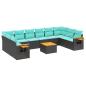 Preview: 11-tlg. Garten-Sofagarnitur mit Kissen Schwarz Poly Rattan