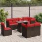 Preview: ARDEBO.de - 9-tlg. Garten-Sofagarnitur mit Kissen Braun Poly Rattan Akazie