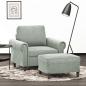 Preview: ARDEBO.de - Sessel mit Hocker Hellgrau 60 cm Samt