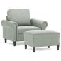 Preview: Sessel mit Hocker Hellgrau 60 cm Samt