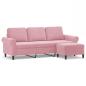Preview: 3-Sitzer-Sofa mit Hocker Rosa 180 cm Samt