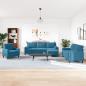 Preview: 4-tlg. Sofagarnitur mit Kissen und Nackenrollen Blau Samt