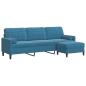 Preview: 3-Sitzer-Sofa mit Hocker Blau 210 cm Samt
