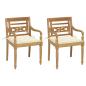 Preview: ARDEBO.de - Batavia-Stühle 2 Stk. mit Creme Kissen Teak Massivholz