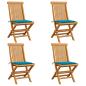 Preview: ARDEBO.de - Gartenstühle mit Blauen Kissen 4 Stk. Teak Massivholz
