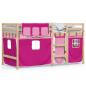 Preview: Kinderhochbett mit Vorhängen Rosa 90x190 cm Massivholz Kiefer
