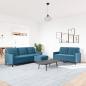 Preview: 3-tlg. Sofagarnitur mit Kissen Blau Samt
