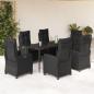 Preview: ARDEBO.de - 7-tlg. Garten-Essgruppe mit Kissen Schwarz Poly Rattan