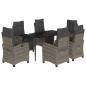 Preview: 7-tlg. Garten-Essgruppe mit Kissen Grau Poly Rattan
