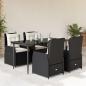 Preview: ARDEBO.de - 5-tlg. Garten-Essgruppe mit Kissen Schwarz Poly Rattan