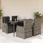 Preview: ARDEBO.de - 5-tlg. Garten-Essgruppe mit Kissen Grau Poly Rattan