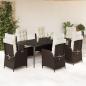 Preview: ARDEBO.de - 7-tlg. Garten-Essgruppe mit Kissen Braun Poly Rattan