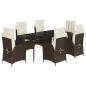 Preview: 7-tlg. Garten-Essgruppe mit Kissen Braun Poly Rattan