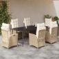 Preview: ARDEBO.de - 7-tlg. Garten-Essgruppe mit Kissen Beige Poly Rattan