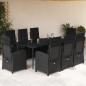 Preview: ARDEBO.de - 9-tlg. Garten-Essgruppe mit Kissen Schwarz Poly Rattan