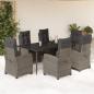 Preview: ARDEBO.de - 7-tlg. Garten-Essgruppe mit Kissen Grau Poly Rattan