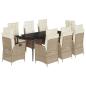 Preview: 9-tlg. Garten-Essgruppe mit Kissen Beige Poly Rattan