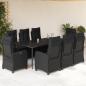 Preview: ARDEBO.de - 9-tlg. Garten-Essgruppe mit Kissen Schwarz Poly Rattan