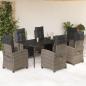 Preview: ARDEBO.de - 7-tlg. Garten-Essgruppe mit Kissen Grau Poly Rattan