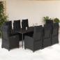 Preview: ARDEBO.de - 9-tlg. Garten-Essgruppe mit Kissen Schwarz Poly Rattan