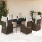 Preview: ARDEBO.de - 7-tlg. Garten-Essgruppe mit Kissen Braun Poly Rattan