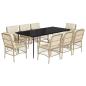 Preview: 9-tlg. Garten-Essgruppe mit Kissen Beige Poly Rattan