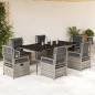 Preview: ARDEBO.de - 7-tlg. Garten-Essgruppe mit Kissen Grau Poly Rattan