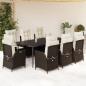 Preview: ARDEBO.de - 9-tlg. Garten-Essgruppe mit Kissen Braun Poly Rattan