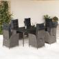 Preview: ARDEBO.de - 7-tlg. Garten-Essgruppe mit Kissen Grau Poly Rattan